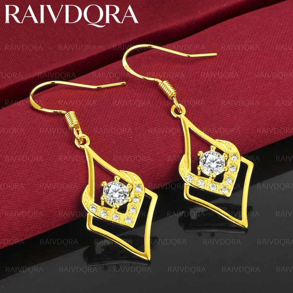 18K Gold Plated Earrings Zircon Square Heart Combination Drop Earrings For Women Jewelry Fashion Party and Daily Wear
