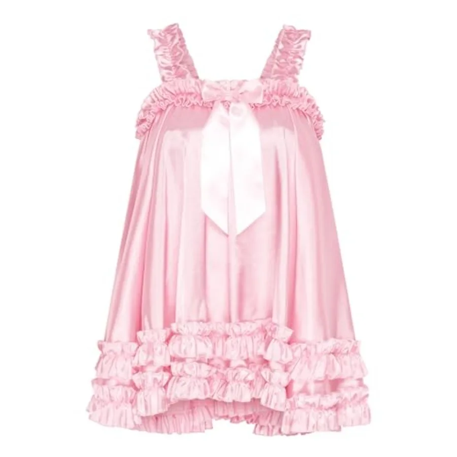 

Satini Lingerie Satin Sissy Ruffle Hem Frilly Babydoll Dress Negligee Feminine Cosplay