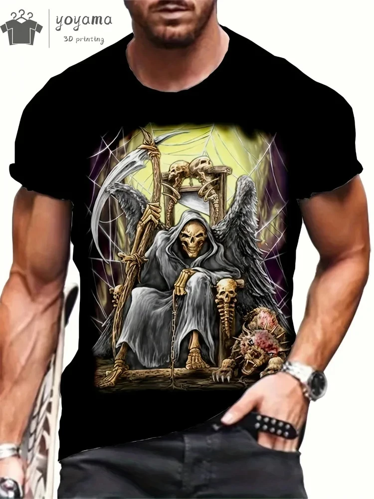 Men's Horror Skull Print T-Shirt 3D Print Vintage O-Neck Short Sleeve Fashion Oversized T-Shirts Men's Summer Street Clothing image 2