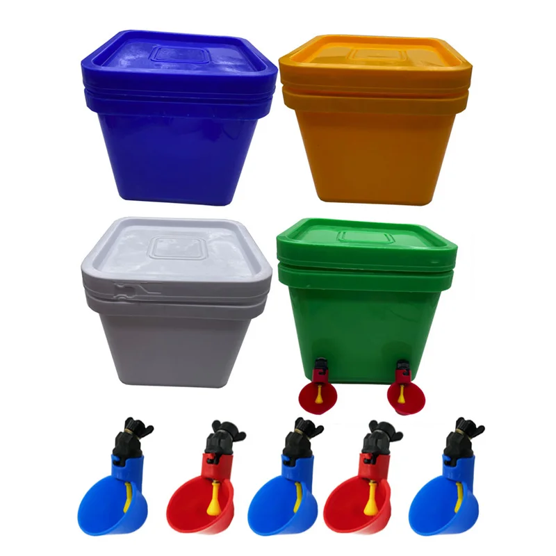 

5L Quail Chicken Drinking Bucket With Drinking Cup Portable Thickened Bucket With Lid Square Pet Food Storage Plastic Bucket