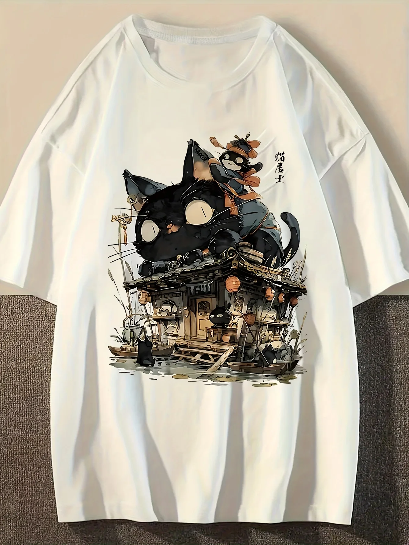 Lustiges Retro-Katzen-Grafikdruck-Sommer-Herbst-Winter-Kurzarm-T-Shirt für Herren und Damen, lässig, locker, Outdoor, Straßentrend