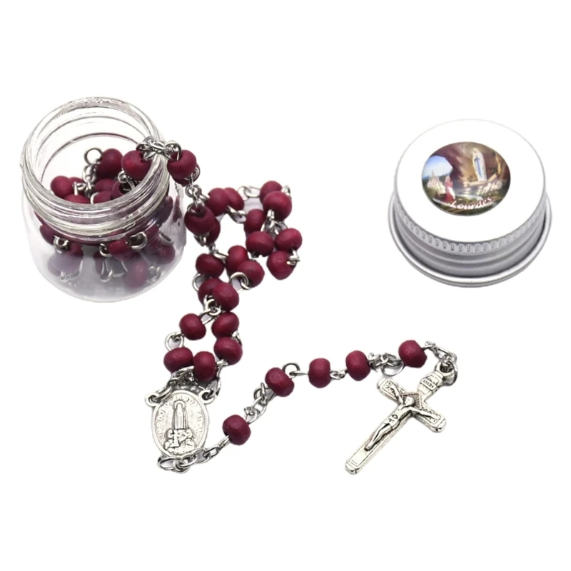 Rose Scented Bead Rosary Necklace Holy Catholic Jewelry Charm Crafts for Christian Church Home Bedroom Decoration