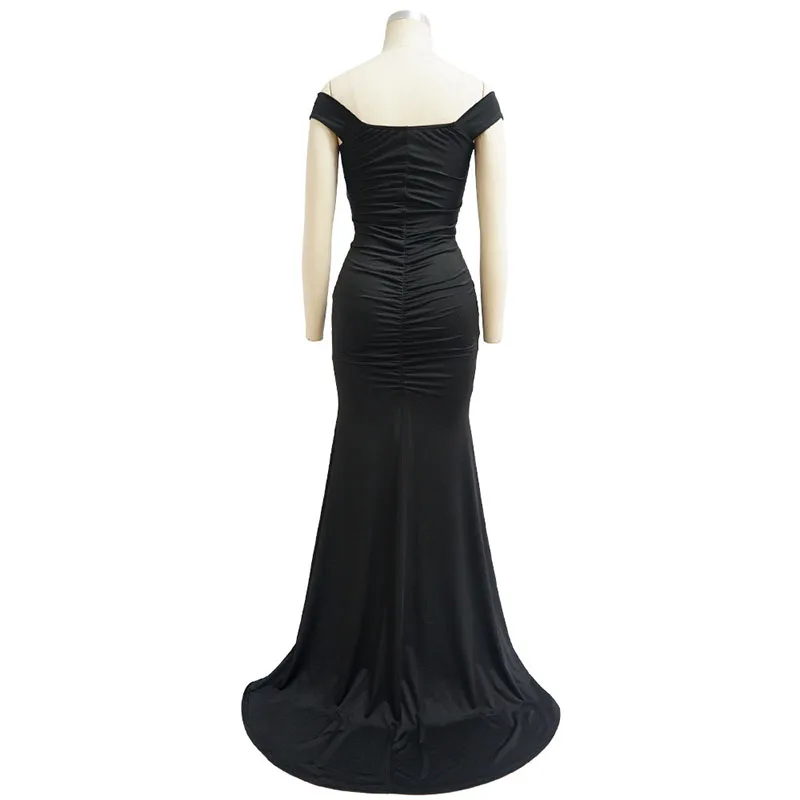 Nieuwe Zeemeermin Maxi Jurk Voor Vrouwen Feest Prom Elegante Dames Sexy Off Shoulder Diepe V-Hals Lange Slanke Split Jurken Zwart Wit Xxl