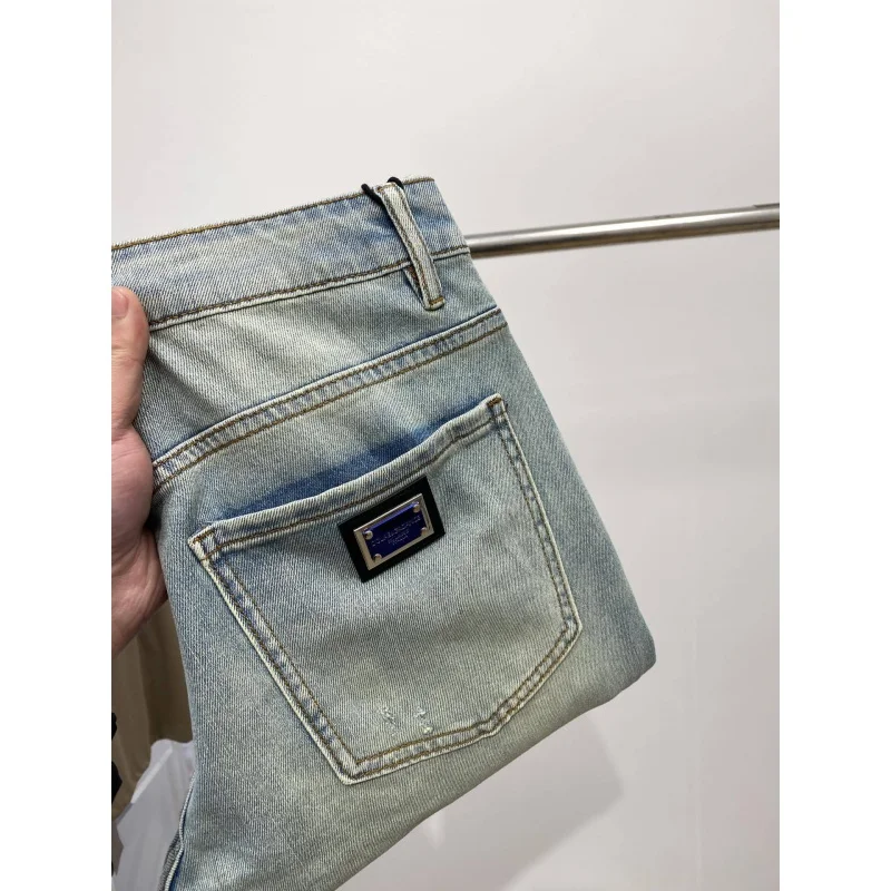 2024 nuovi Jeans strappati da uomo retrò azzurro Slim-Fitting piccoli pantaloni Casual di lusso a prezzi accessibili di fascia alta elasticizzati dritti