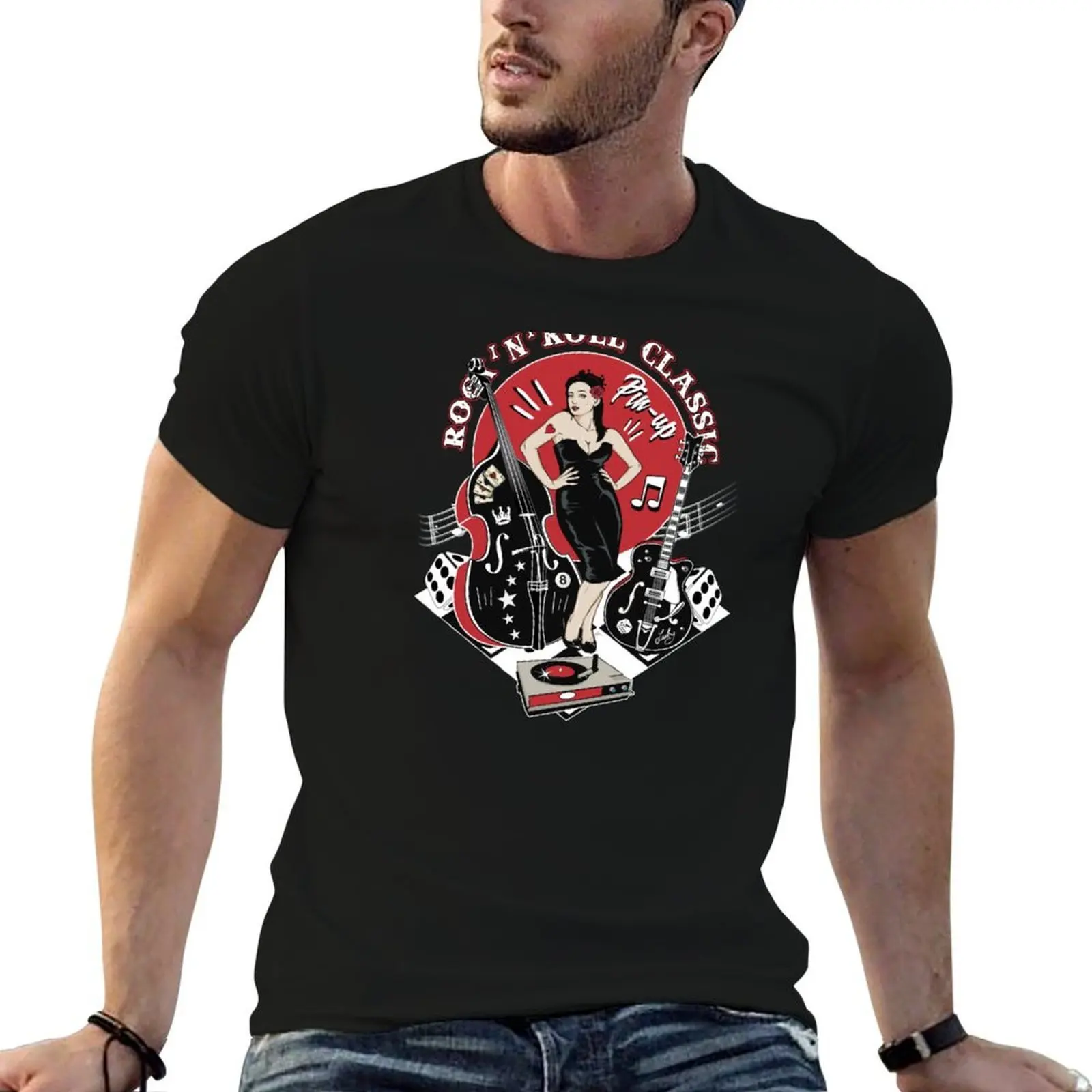 Rockabilly Pin Up Girl Vintage Classic Rock and Roll Music Sock Hop Rocker T-Shirt Sweat Resistant Workout Tee Shirt