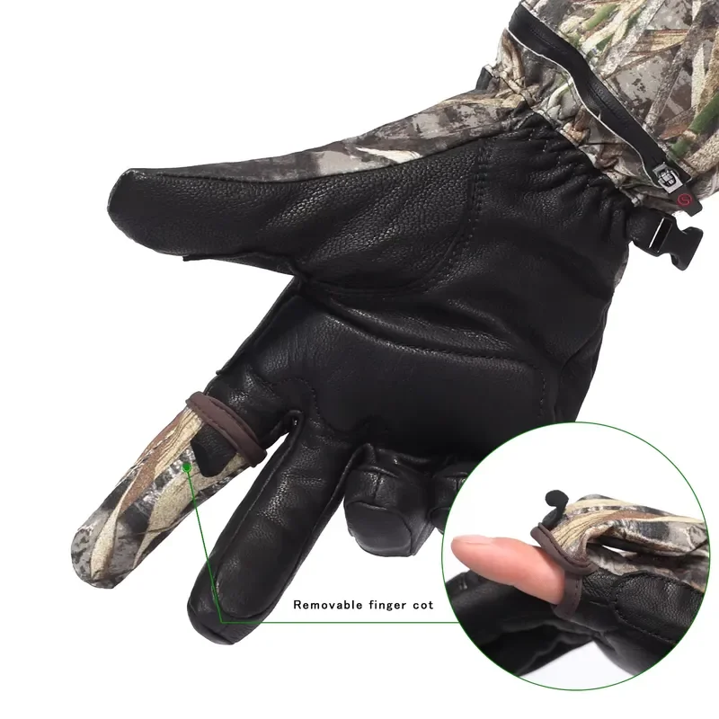 Winter Waterproof Leather Heated Gloves Jungle Camouflage for Adventure Fishing Hunting Shooting Outdoor Sports