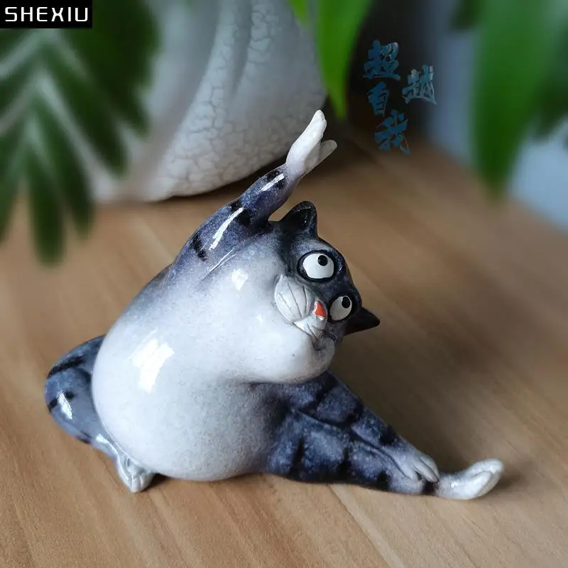 

Simulation Yoga Cat Model Decoration Bookcase Desk Crafts Creative Raccoon Cat Resin Sculpture Art Home Decoration Accessories