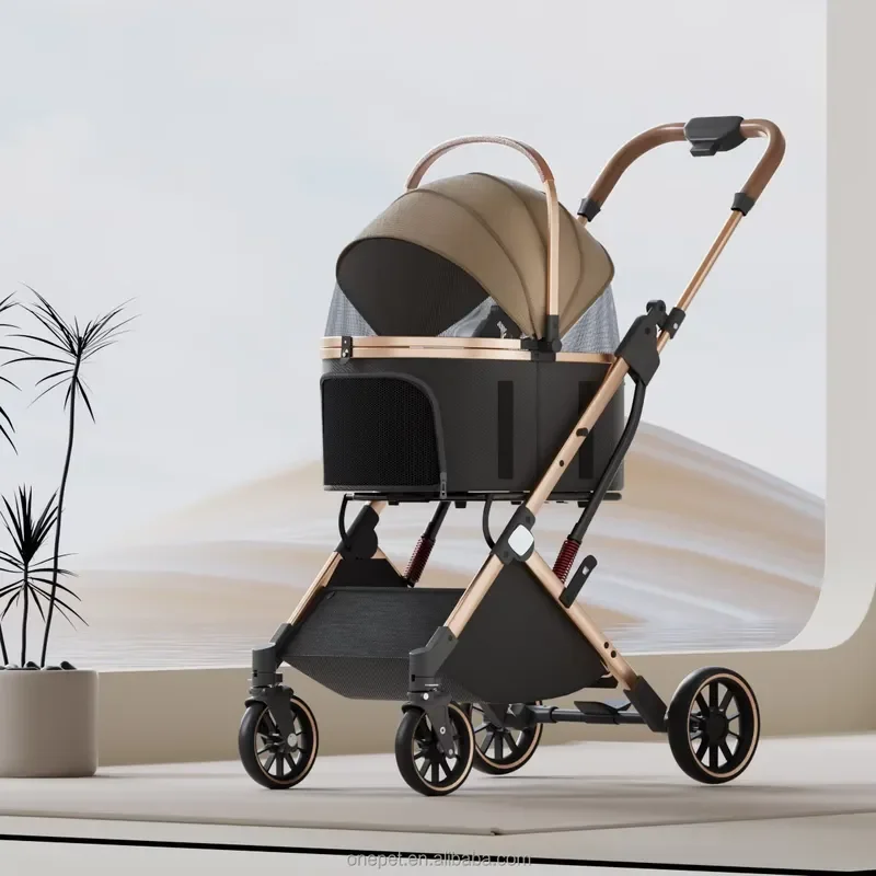 Pet Stroller Ultra Lightweight Detachable Basket One Button Folding Dog Cat Carrier Walking Travel