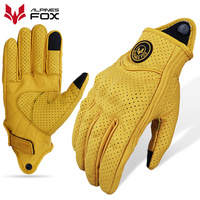 Breathable Motorcycle Gloves Genuine Leather Perforated Guantes Touch Screen Moto Motorbike Cycling Racing Men Women Goatskin