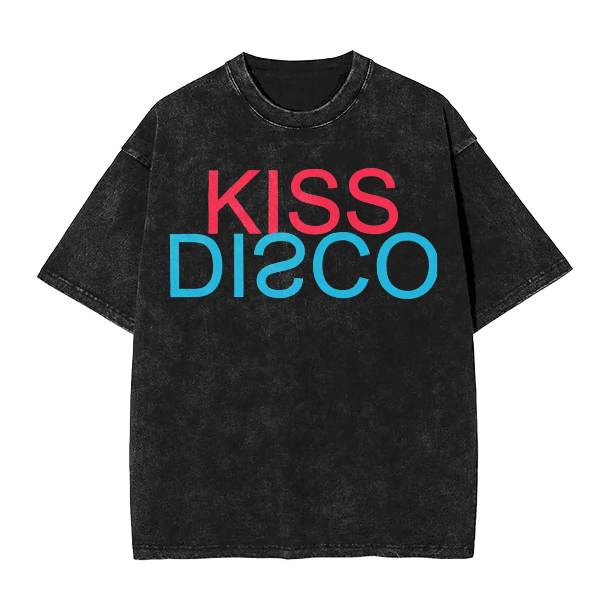 Men T-Shirt Kiss All The Time Disco Washed T-Shirts Novelty  Summer Tees Y2K Retro Design Cotton Tops Gift Idea
