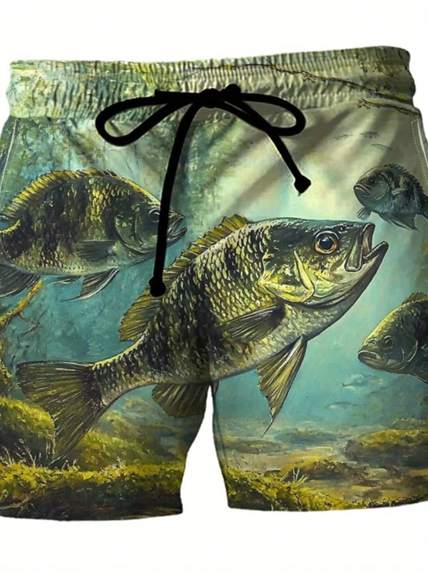 Mens Quick-Dry Board Shorts With 3D Fish Print Loose Fit Breathable Beach Swim Trunks
