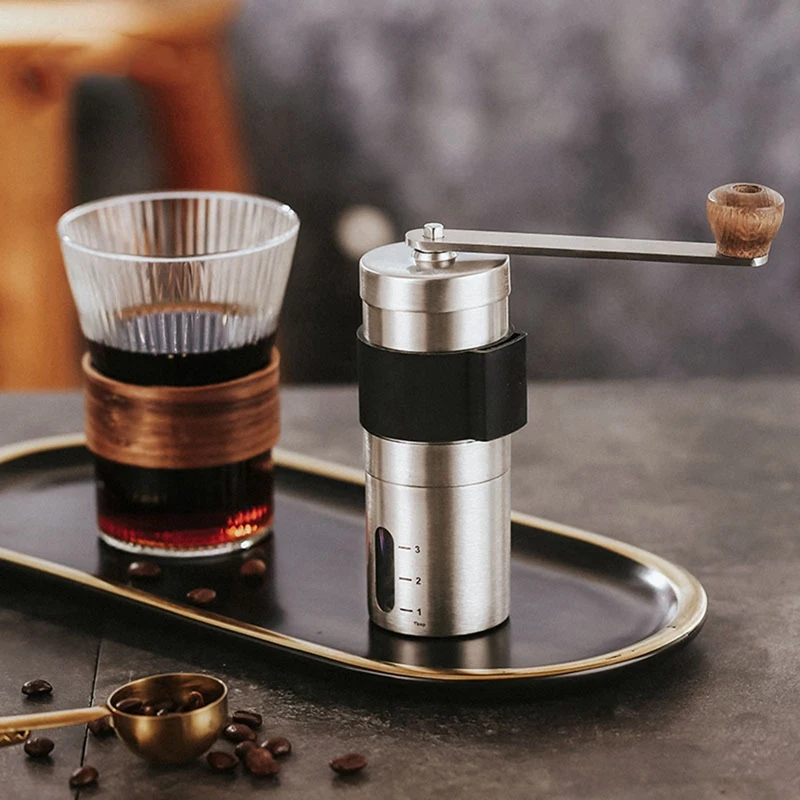 Portable Manual Coffee Grinder - Higher Hardness Conical Ceramic Burrs Stainless Steel Hand With Fine Powder Adjustment