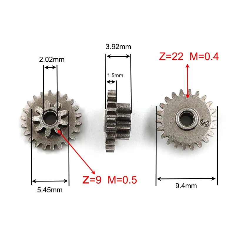 22T+9t Reduction Box Gear 22 Teeth OD9.3mm+ 9 Teeth od5.5mm Double Pinion DIY Toy Repair Parts 22092B 0.4M/0.5M