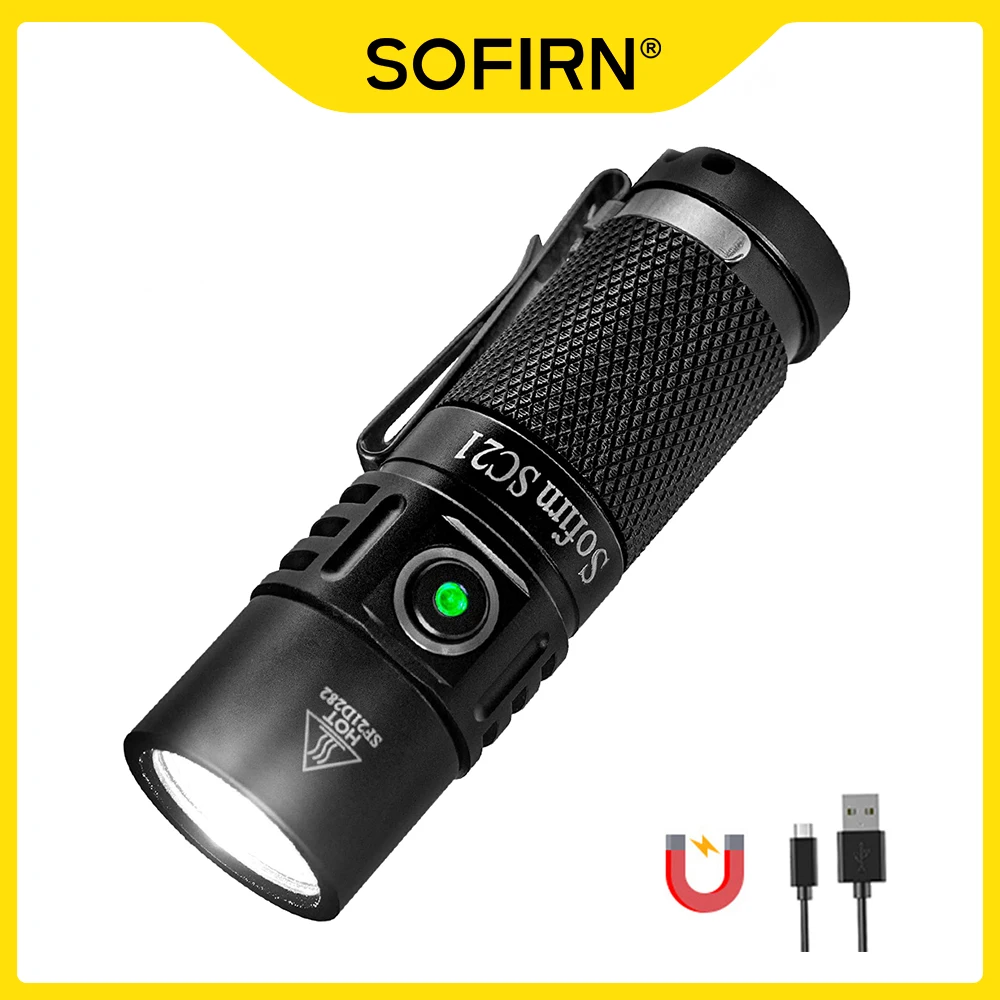 Sofirn SC21 USB C Rechargeable LED Flashlight 16340 Mini Torch 1000LM LH351D 90CRI with Magnet Tail