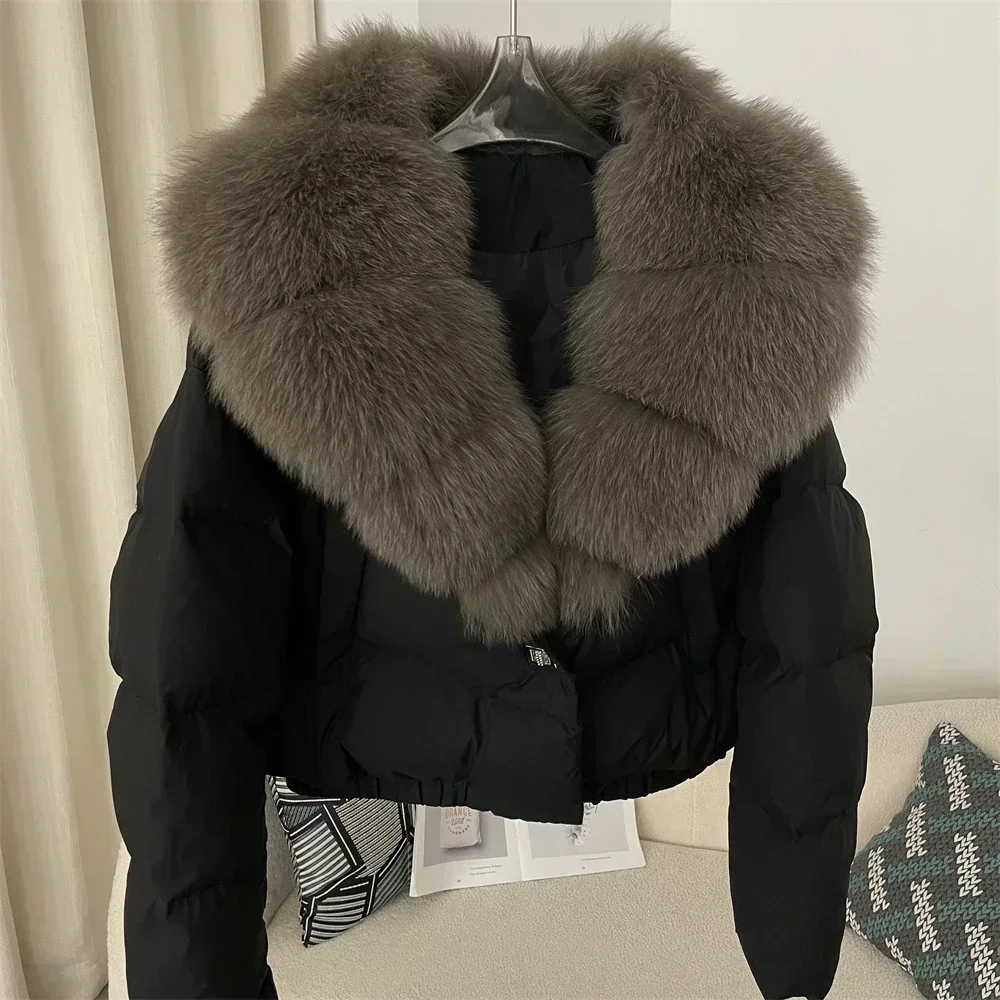 Detachable Collar Big Natural Real Fox Fur Jacket Women Thick White Duck Down Coat Female Short Puffer Jacket New Autumn Winter