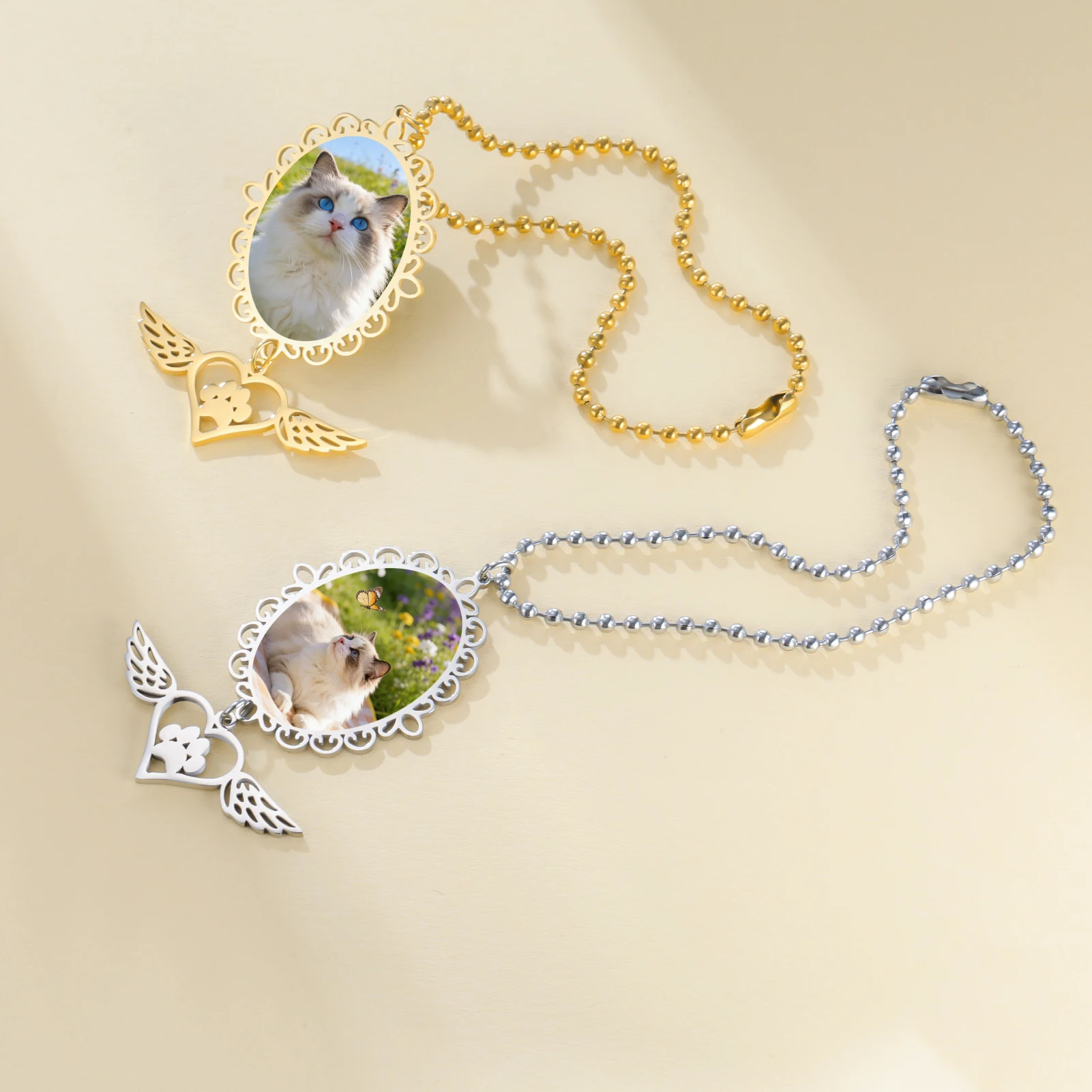 Customized Photo Car Pendant Rearview Mirror Pendant Stainless Steel Jewelry Love Wings Ornament Accessories Family Trend Gifts