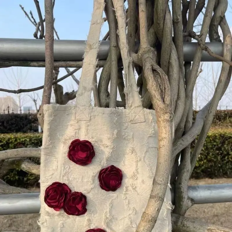 

Women Bag Korean Mori Girl Fashion Sweet Vintage 3D Flower Canvas Shoulder Bag Handbag Tassel