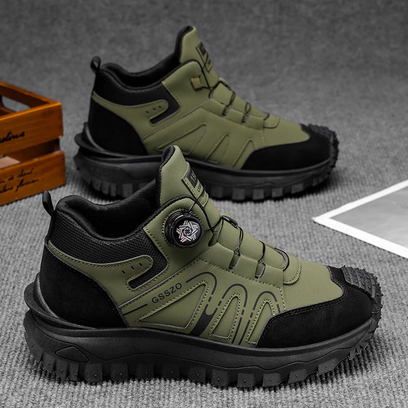 

Rotating Buckle Outdoor Hiking Shoes Man Green Platform Men's Trekking Sneakers Comfy Non-slip Motorcycle Shoes Men Plus Size 48