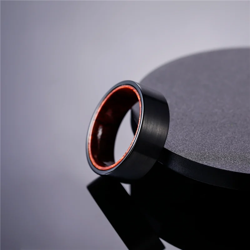 Tigrade New Black Matte Tungsten Ring 8mm Width Flat Brushed Red Sandalwood Inner Set Fashion Men Jewelry