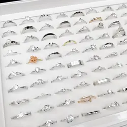 10pcs/Lot Silver Plated Crystal Zircon Rings For Women Mix Style Fashion Wedding Band Jewelry Ring Party Gift Wholesale