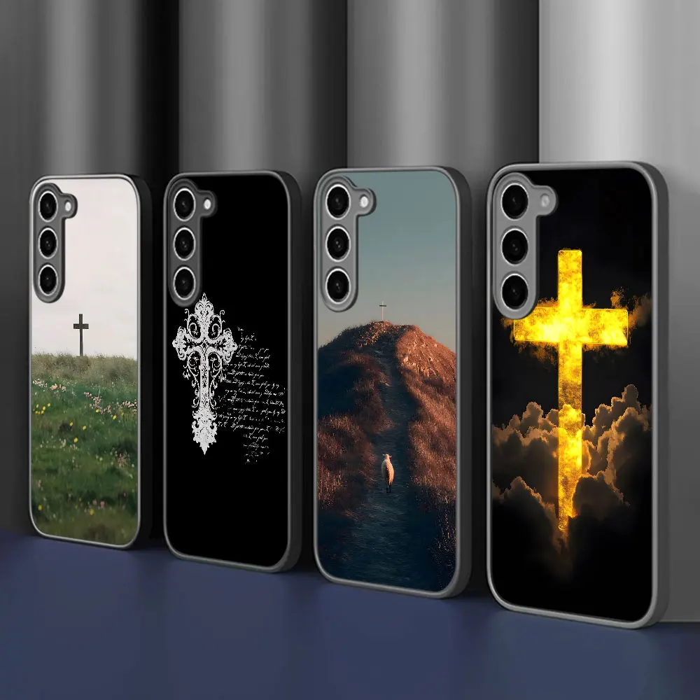 Matte Frosted Case for Samsung Galaxy S25 Edge S24 S23 S21 S22 Ultra S20 FE S10 Lite S8 Plus Phone Cover Cross Bless Redemption
