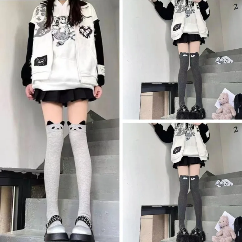 

1/3 Pairs Spring New Panda Knee High Women's Stockings Cartoon Cat Slimming and Height Enhancing Women's Thigh Socks 2026