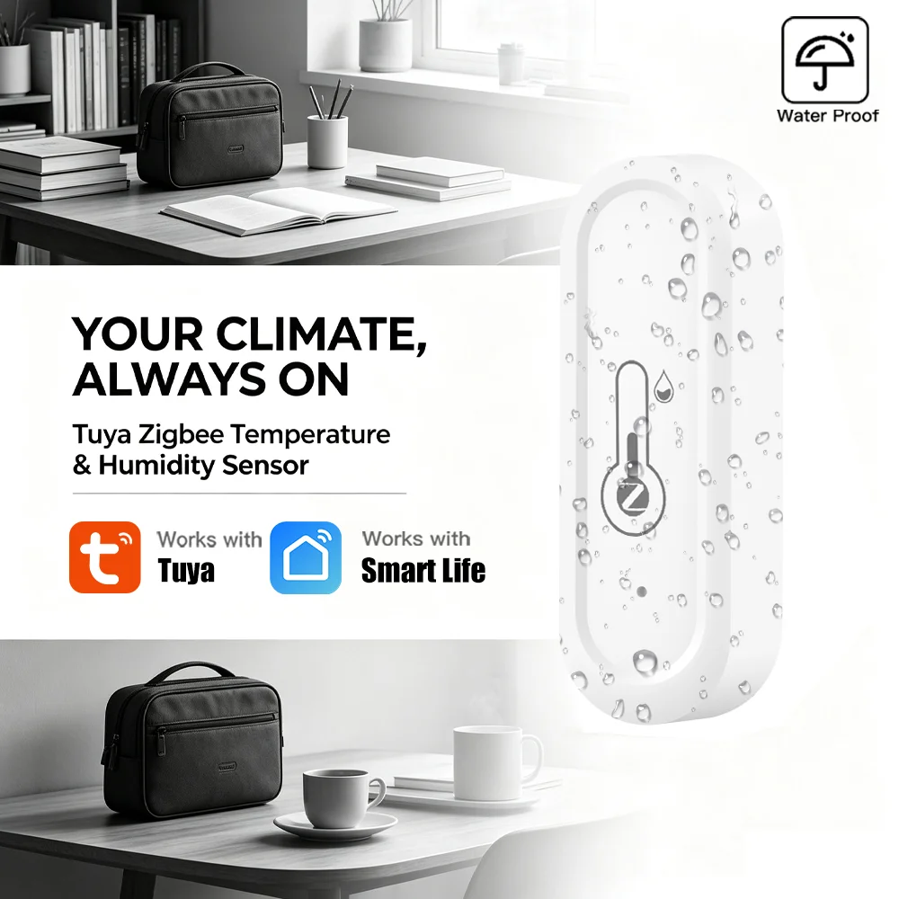 Tuya IP65 Temperature Humidity Sensor Zigbee Waterproof Outdoor Indoor Thermometer Compatible For Alexa Google Home Voice