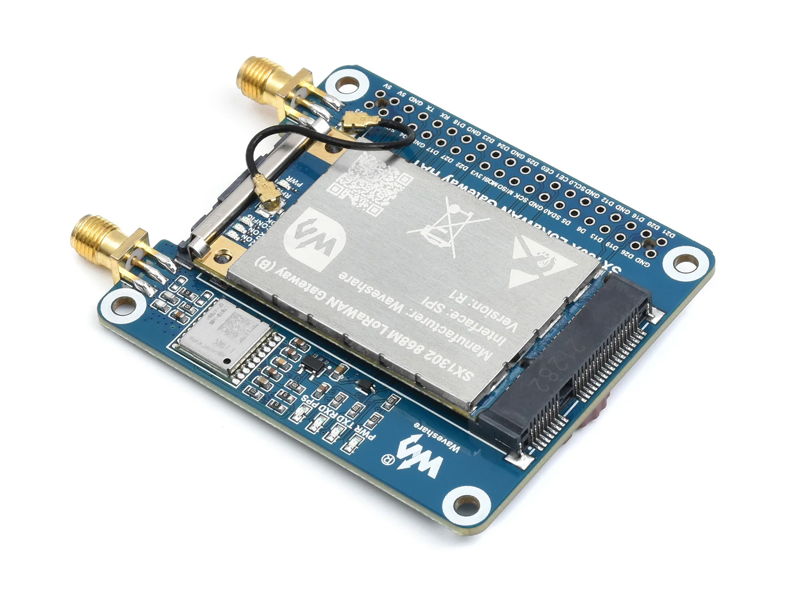 Waveshare sx130x 868m/915m módulo de gateway loRaWAN/chapéu para raspberry pi, soquete mini-pce padrão, transmissão spi de longo alcance