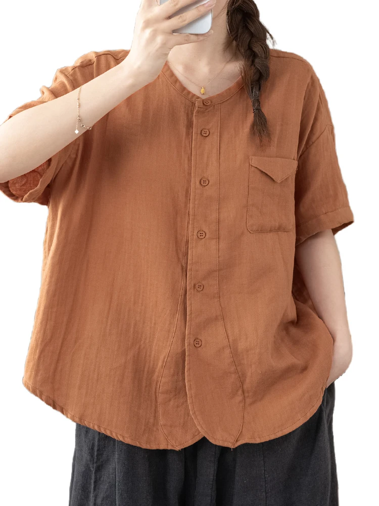 

Korean Summer Tops Womens Fashion Loose Casual O Neck Cotton Linen Shirts Females Classic Vintage Solid Blouses Luxury Clothing