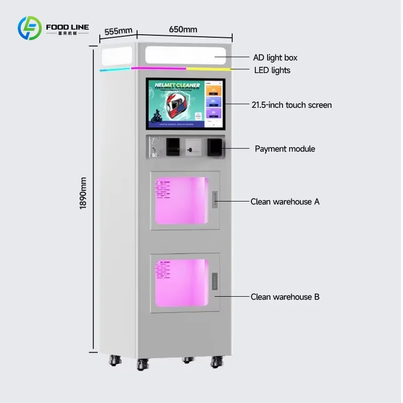 Customized modern self service helmet washer latest European design touch screen 4G Wi Fi QR coin token payment