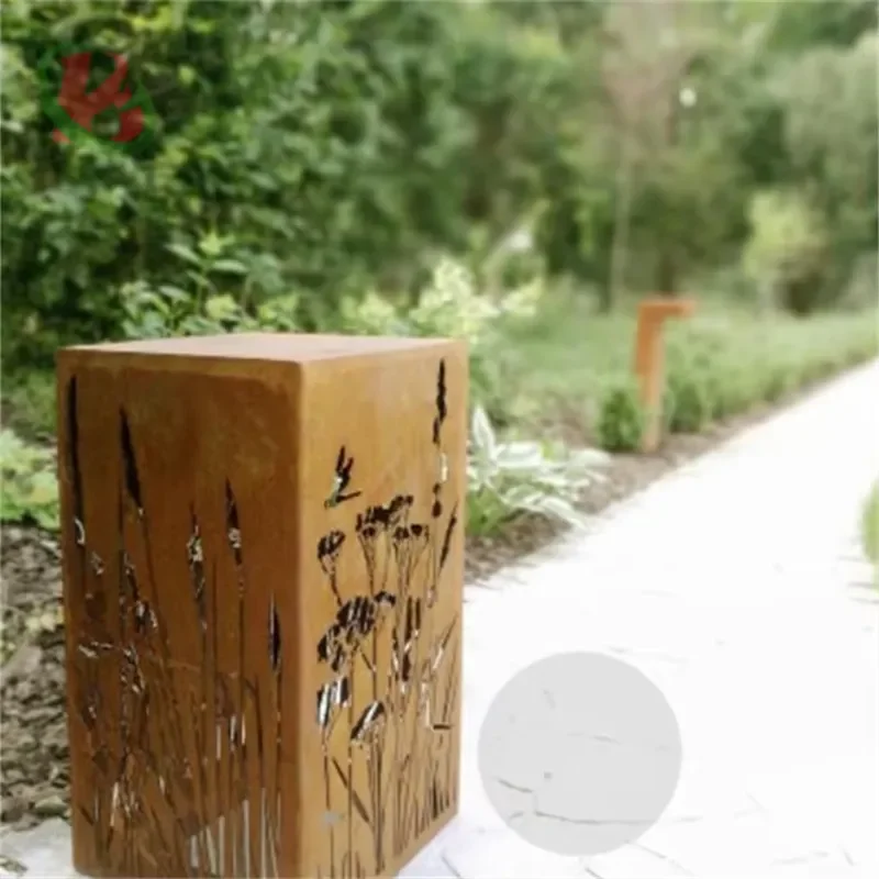 Nature Style Rectangular Box Corten Steel Lighting for Holiday Village Household