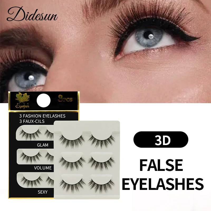 

Didesun Hot Sale 3/5 Pairs Natural Long Faux 3D Mink Wispy Lashes Russian Strip Fluffy Soft Natural long Mink False Eyelashes