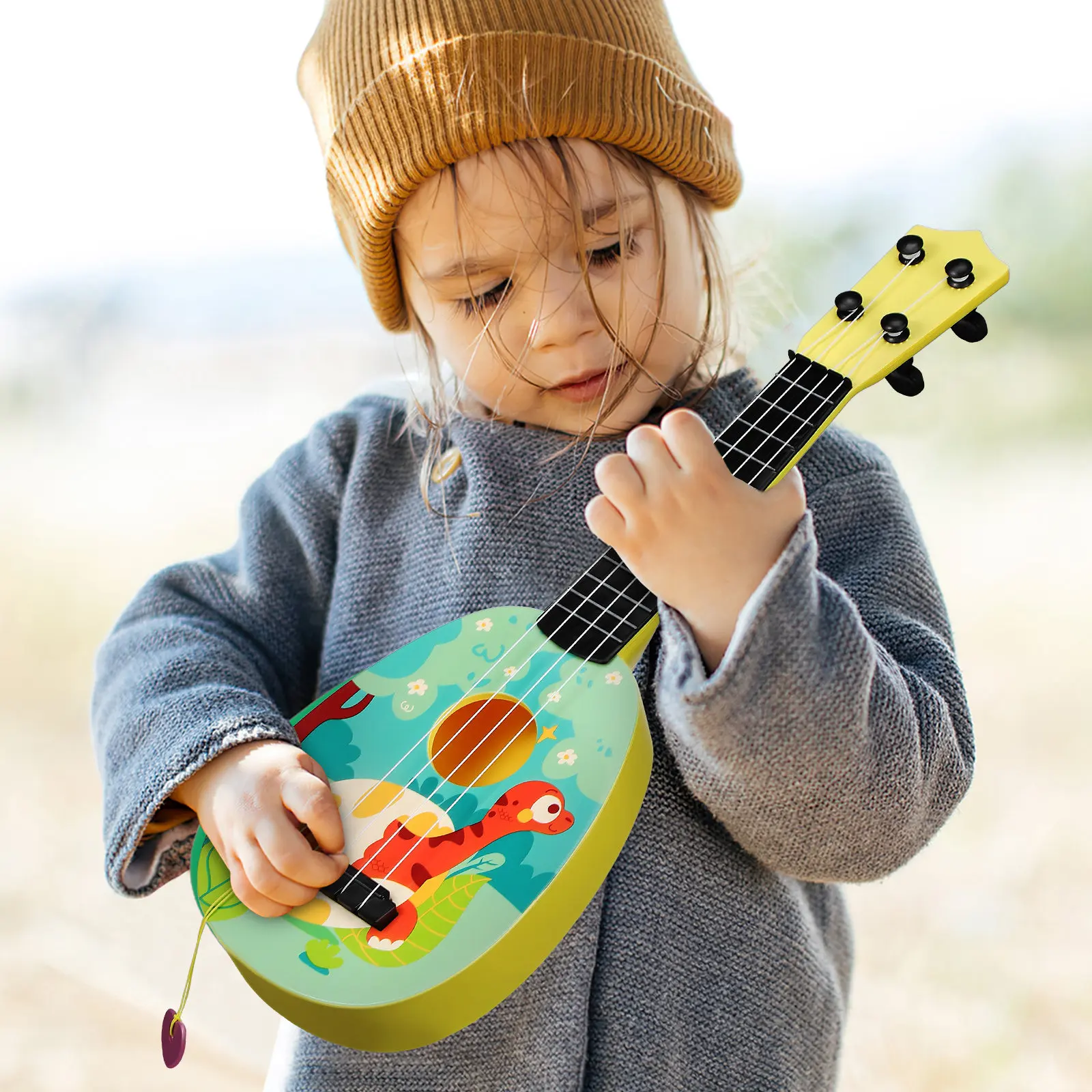 

Мини-укулеле для детей, легкий музыкальный инструмент с мультяшным дизайном, портативная детская гитара для начинающих, детская гитара-укулеле