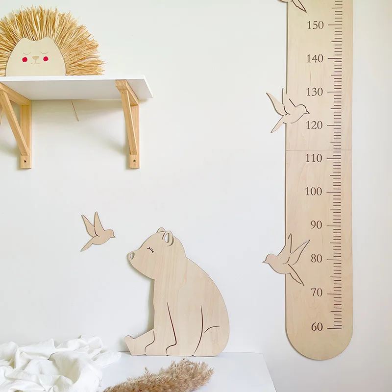 Nordic Style Wooden Carton Animals Wall Stickers for Children's Rooms,  Teddy Bear Deco Baby Photography Props