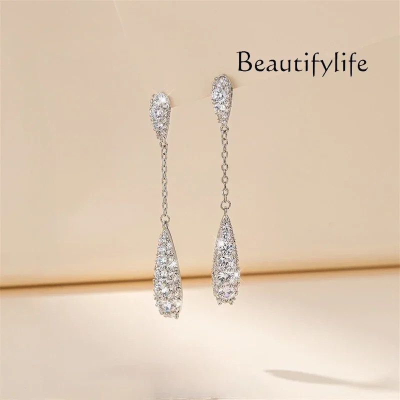 

Beauty Makeup Temperament tassel water drop earrings, new silver needle earrings, women's earrings, niche design, advanced sense