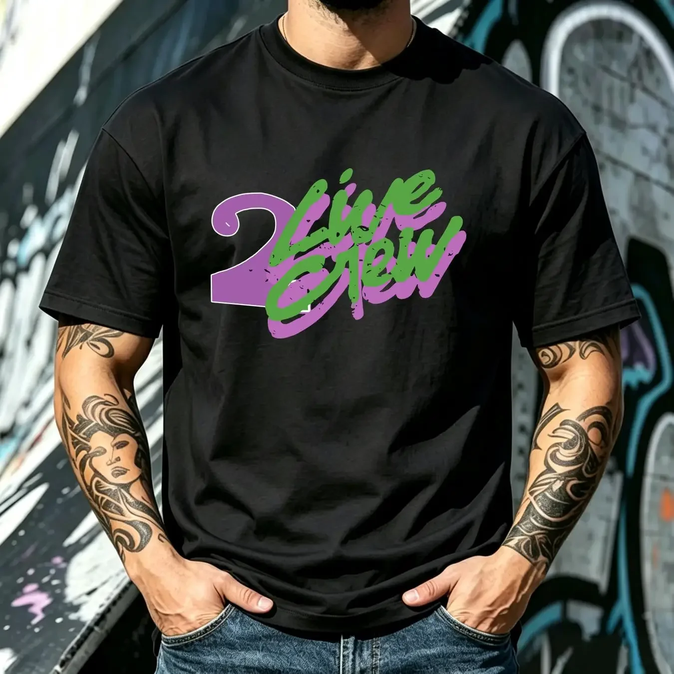 washed T Shirt New The 2 Live Crew 1989 Vintage Mens vintage Washed Casual graphic Unisex homme Versatile designer clothes