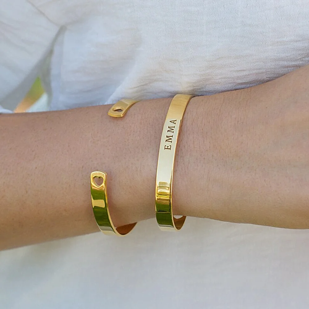 Gepersonaliseerde Gegraveerde Naam Holle Hart Armband Custom Sieraden Voor Vrouwen Zilver Roestvrij Staal Armbanden Cadeau Voor Vriendin