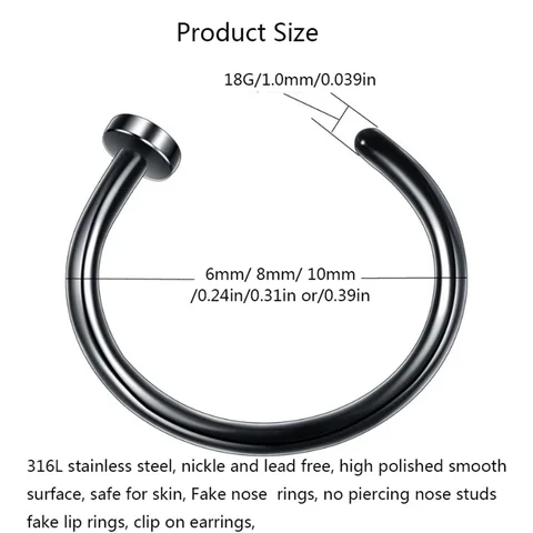 2/10 шт. 20 г поддельные кольца для носа для женщин и мужчин, нержавеющая сталь 316L, клипсы для губ, лабрет, украшения для пирсинга носа топ 10 украшения для пирсинга в виде смайликов - №3