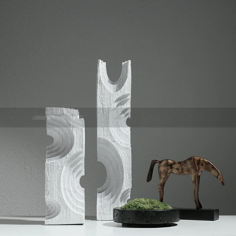 

Modern Black White Resin Craftsmanship Annual Rings Square Pillars For Office Home Living Room Wine Cabinet Art Desktop Decor