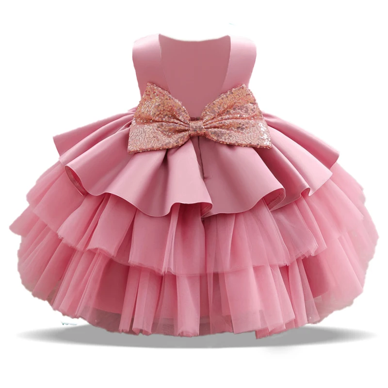 Toddler Big Bow Party Baby Girls Dress Elegant Baptism 1 Years Birthday Wedding Princess Dresses for Girls Wedding Evening Gown