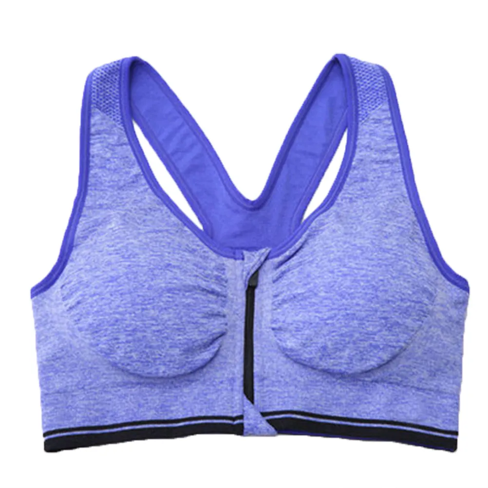 Women's No Wire Sports Bra Front Zipper Closure Soft Comfortable Breathable Sweat Wicking Gym Fitness Running Yoga Bra Size Xl