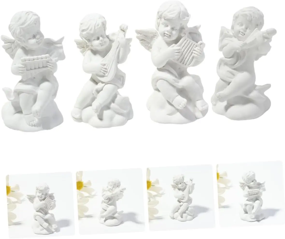 4pc Mini Resin Cupid Figurines Plaster Sculpture Greek Mythology Statue Nordic Style Angel Gypsum Desktop Ornament