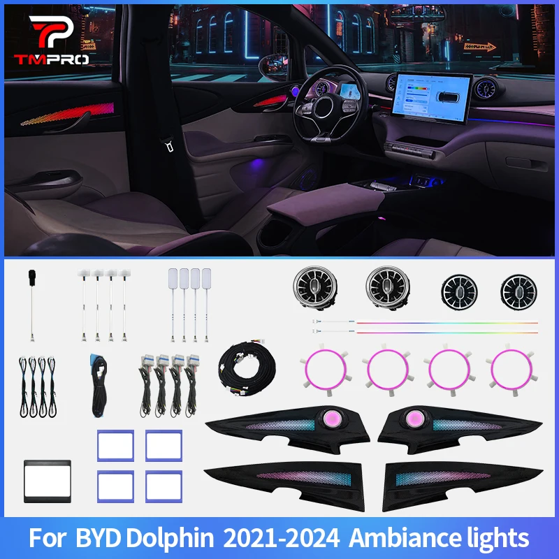 TMPRO Safety assistance systems 64 Colors LED ambient light For BYD Dolphin 2021-2024 Automotive Interior Decoration
