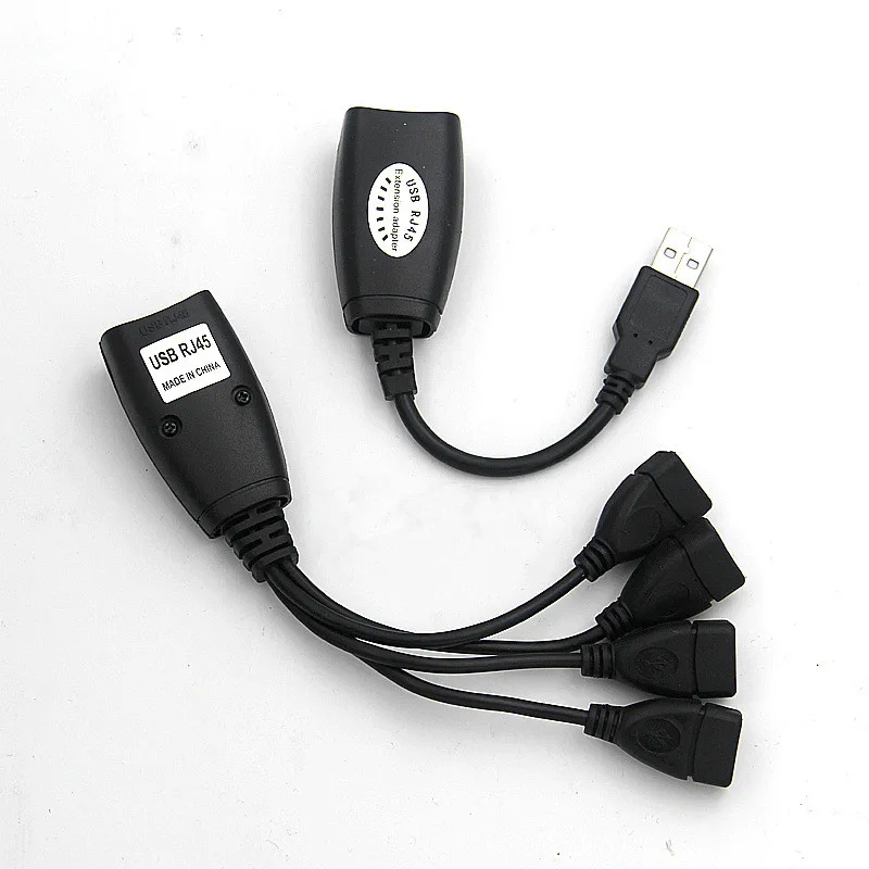 1 pces mais novo quente 4 porta usb 2.0 adaptador extensor de extensão usb até 45 metros 150ft cat5/5e/6 único cabo ethernet