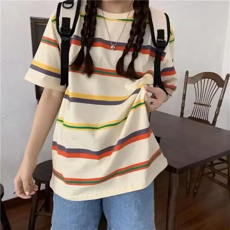 Women Sweatshirt Long Sleeve Y2k women\'s clothing Anime Hoodies Striped T Shirt Harajuku Streetwear Pullovers Women Tops jackets