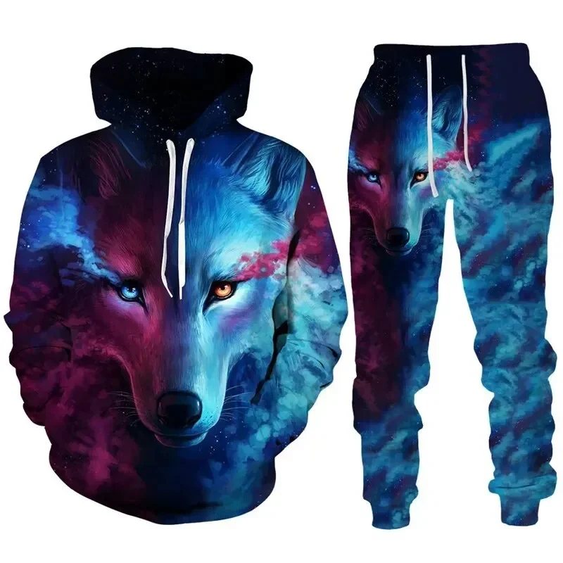 Hoodies Set New Wolf Hoodie 3D Printed Suit Boys Autumn Winter Casual Hooded Sweatshirt Sweatpants Tracksuits 2pc Set Sport Suit