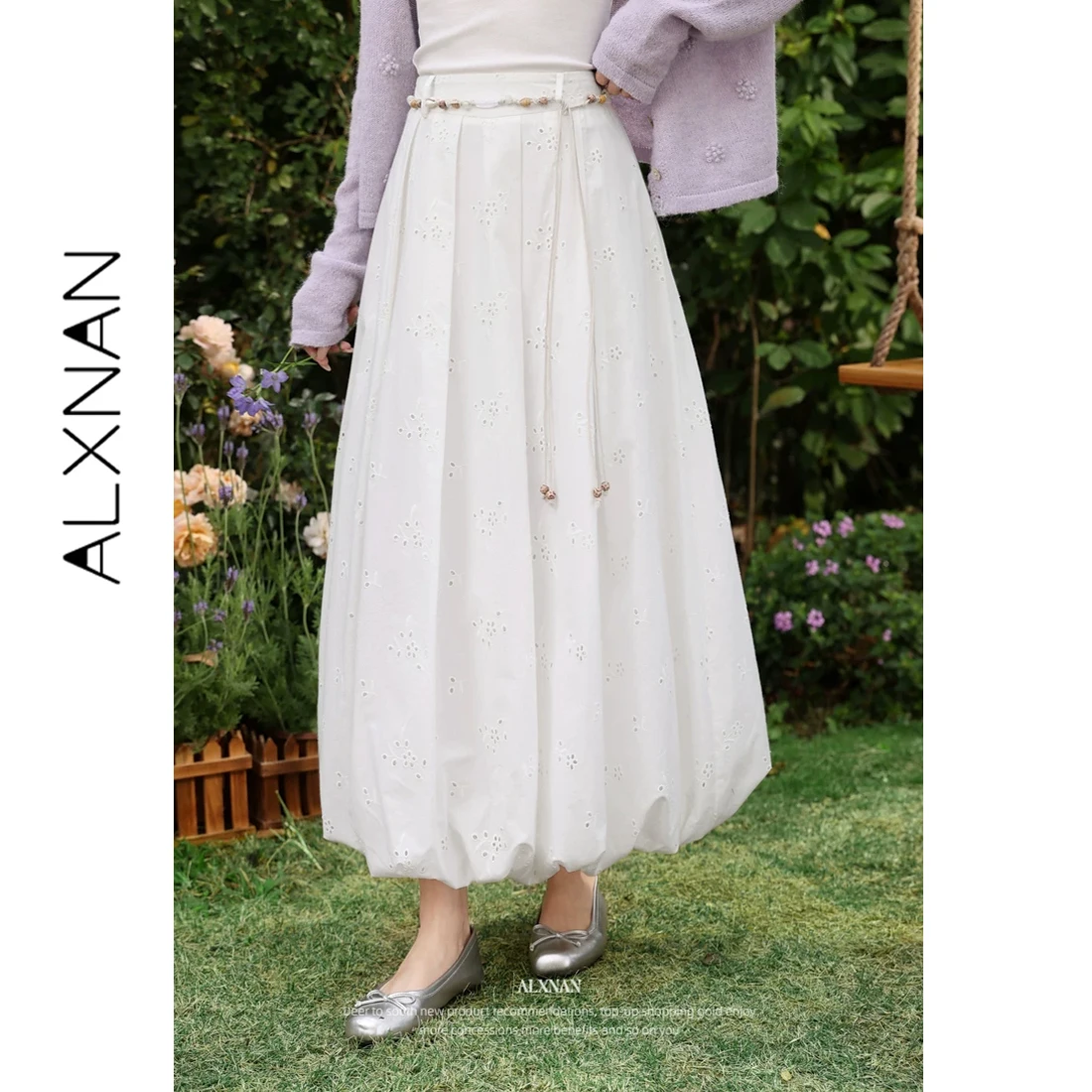 ALXNAN White Skirts High Waist Pleated Midi Skirt Women 2026 Summer Elegant Casual Fashion Female Clothing L62520