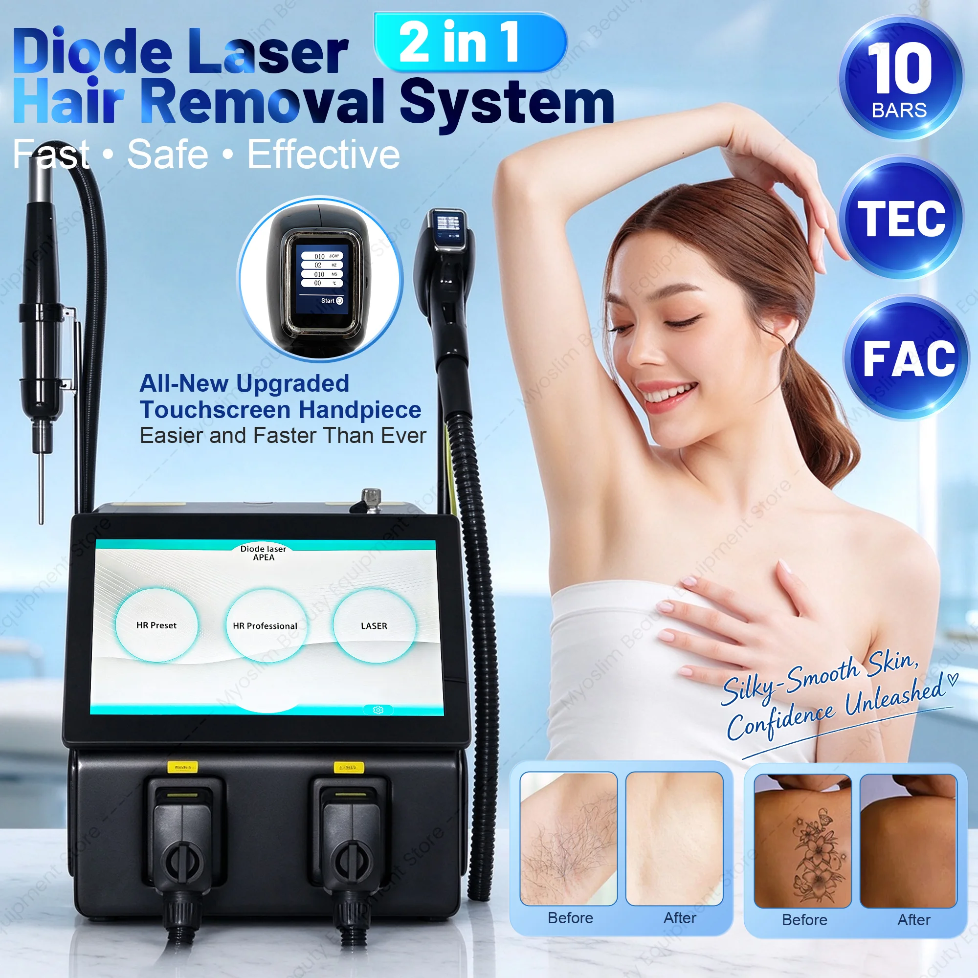 Professional Soprano 2-in-1 Laser System 7000W Ice Cooling Technology for Hair & Tattoo Removal Salon Use