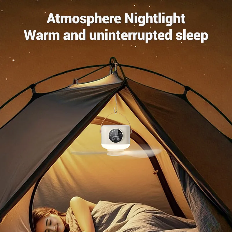 مروحة سقف للتخييم مع جهاز تحكم عن بعد مروحة خيمة خارجية قابلة للفصل USB قابلة لإعادة الشحن 4 سرعات توقيت مروحة سقف مبرد الهواء