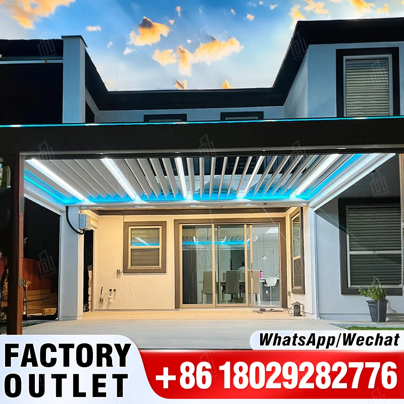 Customized Sustainable Fantastic Outdoor Automatic Opening Waterproof Garden Pergola Shutter Roof 3x4